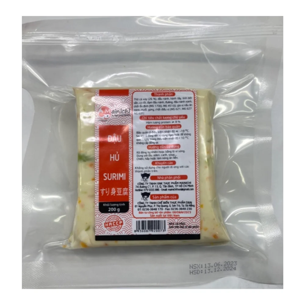 HACCP Ready to cook food Healthy snack Vegetable Surimi based Frozen SURIMI TOFU Vacuum pack 200g Vietnam factory Ramen topping