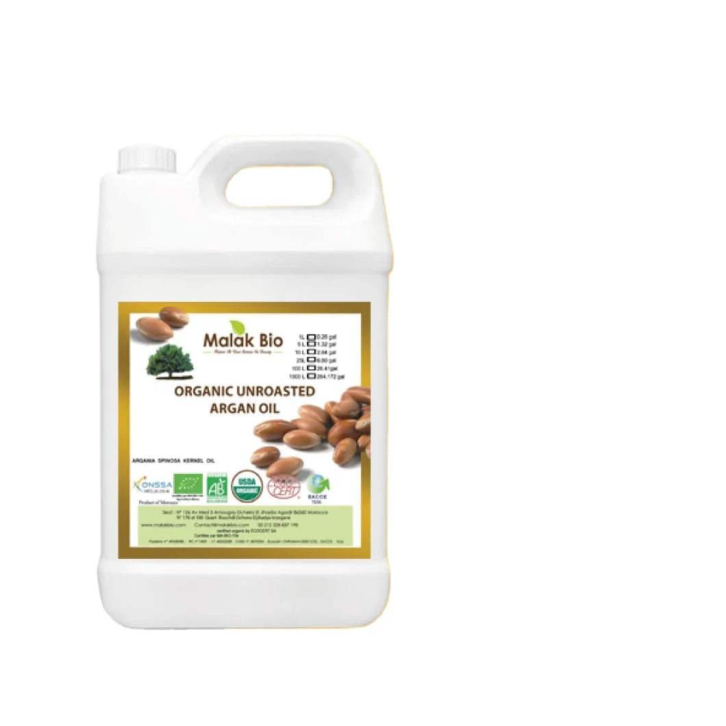 Bulk Moroccan Argan Oil for Hair and Skin from Malak Bio Cosmetics. 100% Pure, USDA Certified Organic, Cold pressed Hair Oil.