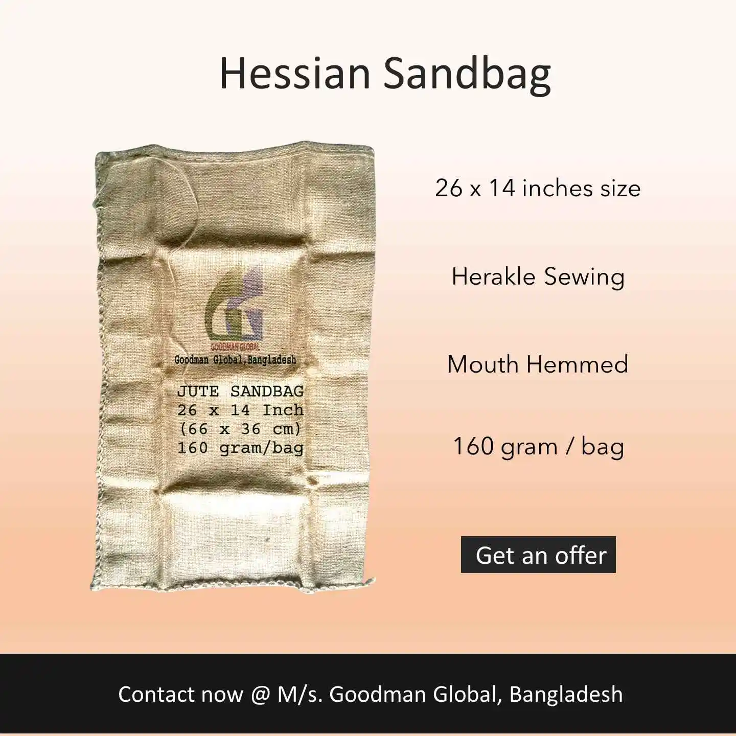 26x14 inch 160g jute sandbags for traffic control burlap sandbag unfilled hessian sand bags Wholesale Goodman Global Bangladesh