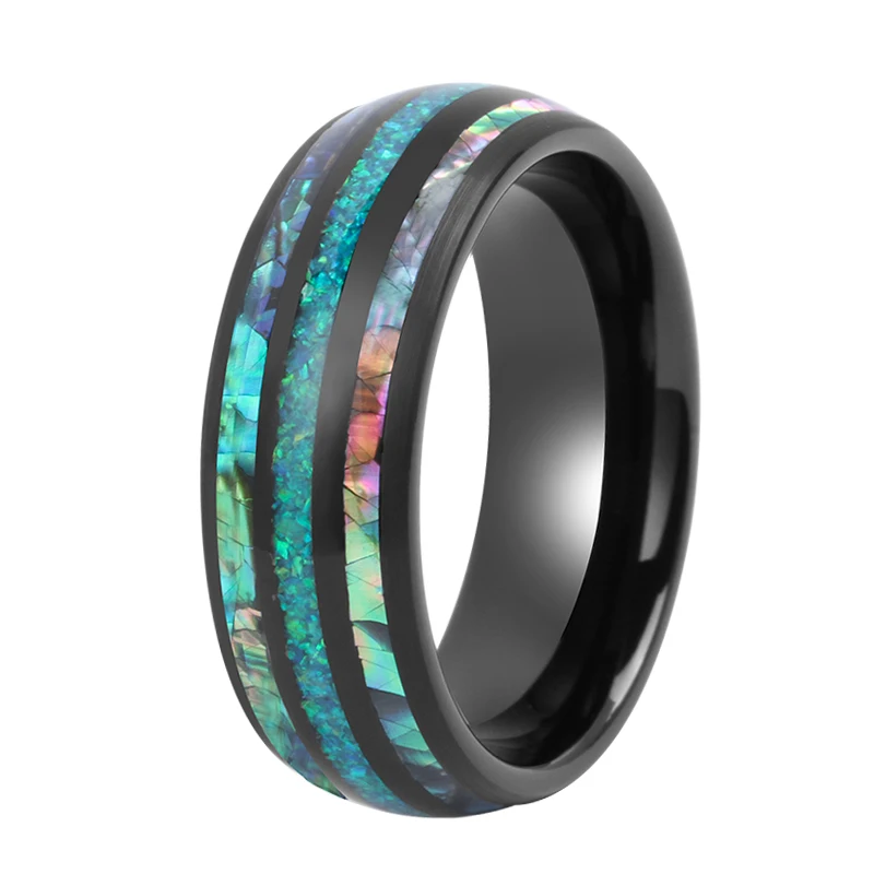 ring Tungsten Manufacturer Custom man colored shells inlay Wood Opal anillos hombre fine Jewellery Tungsten carbide ring for men