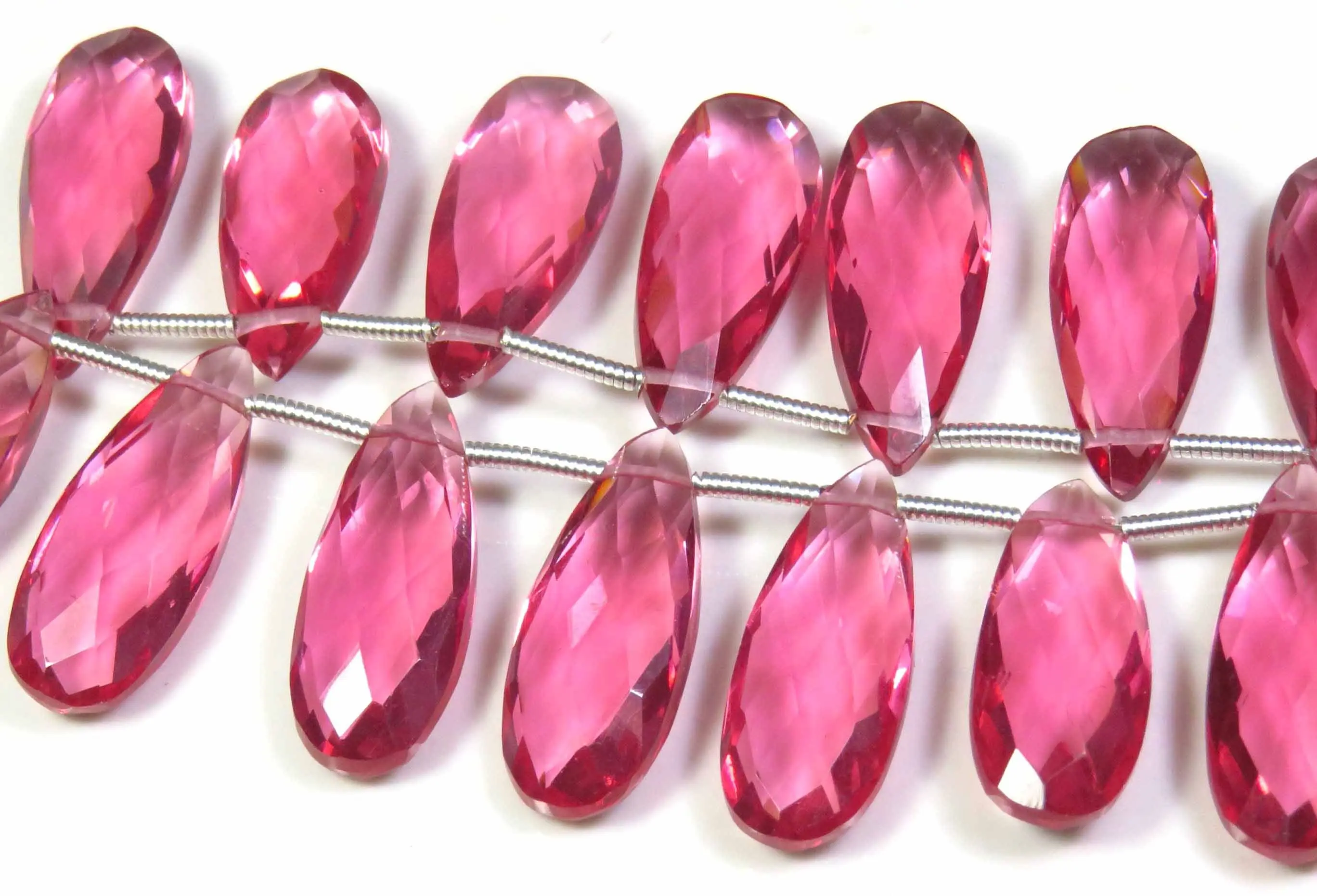 Pink Tourmaline Hydro Quartz Beads 20x8mm Quartz Hydro Glass Pear Synthetic Beads 20 Pcs Pink Tourmaline Glass Quartz Beads