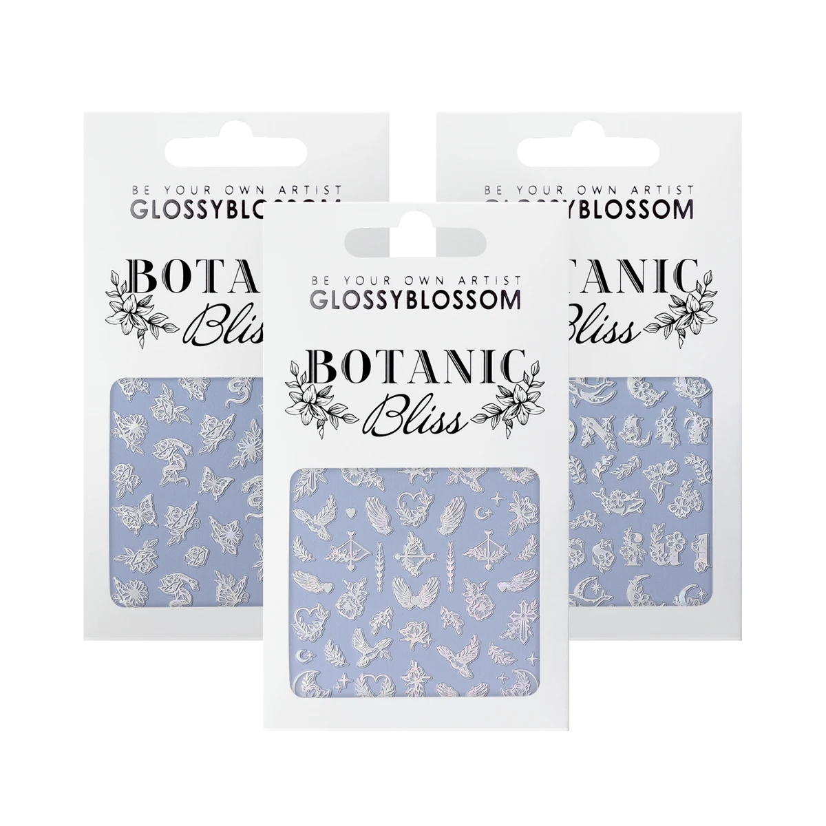 Декоративные наклейки для ногтей GLOSSYBLOSSOM Ярко-белый цвет небесно-голубой фон белая рамка Бабочка змея цветок луна обогащение