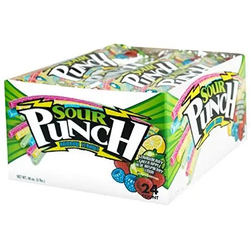 Sour Punch Straws Rainbow Fruit Chewy Sweet & Sour Candy 2oz Tray (24 Pack)