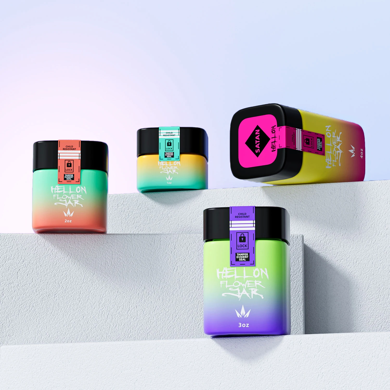 Custom logo stash jar 1oz 2oz 3oz 4oz smell proof storage container square child resistant cap glass jar with CR lid