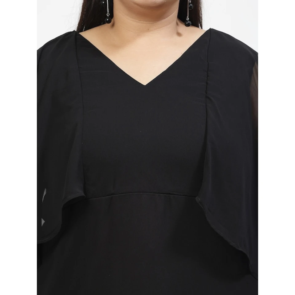 2024 NEW ARRIVAL CUSTOM BLACK PEPLUM TOP WITH CAPE SLEEVES ELEGANT CASUAL CLASSIC WOMEN TOP FOR SUMMER