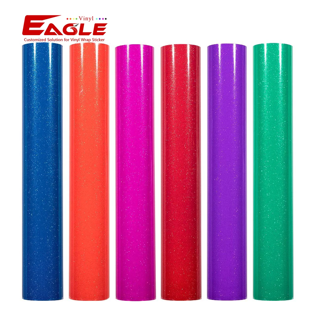 Wholesale Super Glitter Pattern Permanent Vinyl Rolls 7 Colors Self Adhesive Craft Vinyl For Cricut Cutting
