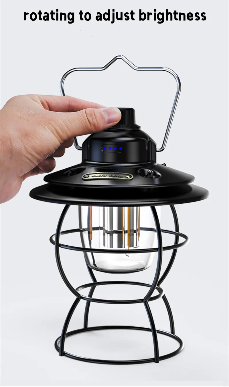 Waterproof Outdoor Charing Led Dimmable Camping Lanterns Lights Hiking Fishing Retro Emergency White Light With Lithium Battery