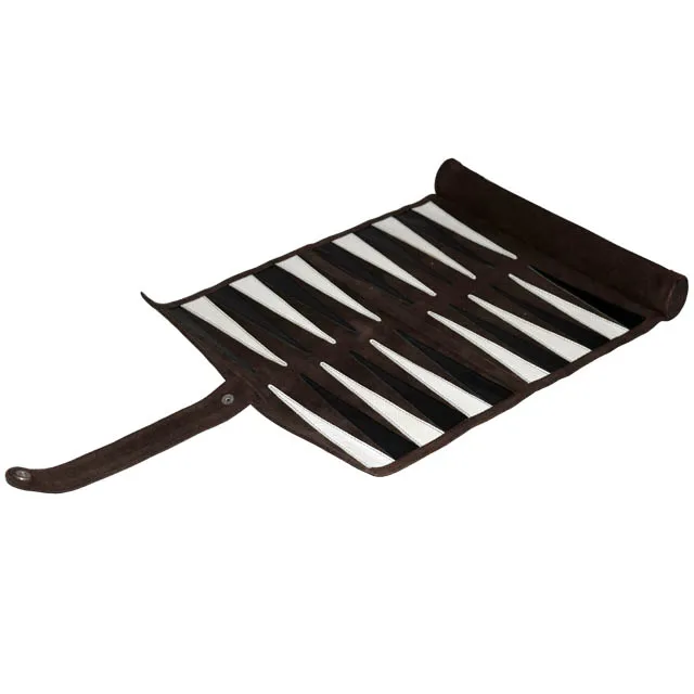 Handcrafted Genuine Cow Leather Travel Backgammon Set with Roll-Up Design, Portable Foldable Board Game for Home and Travel