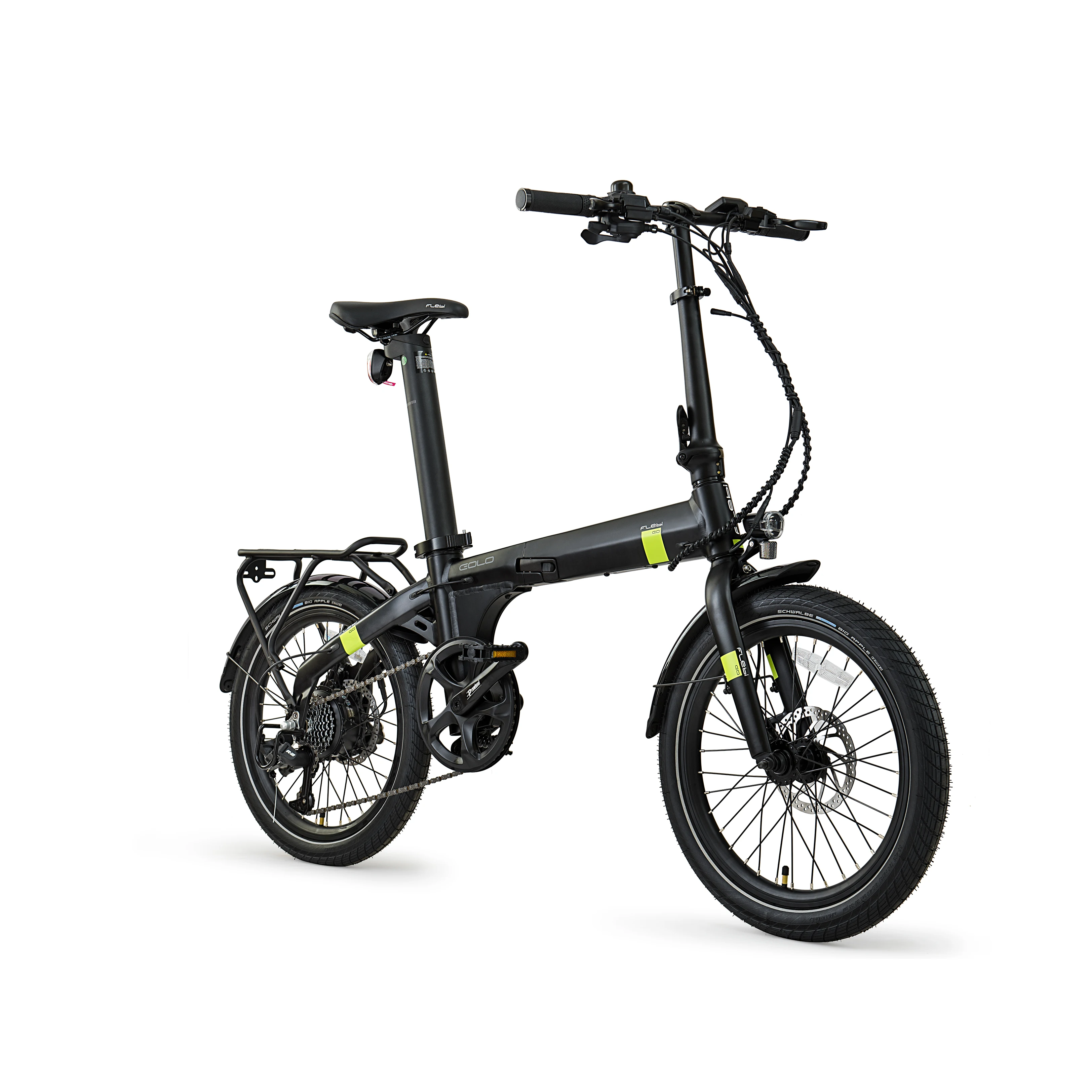 Folding Urban Ebike Flebi Eolo Black Lime Batterie 10Ah 20 Inch Wheels 70km Autonomie