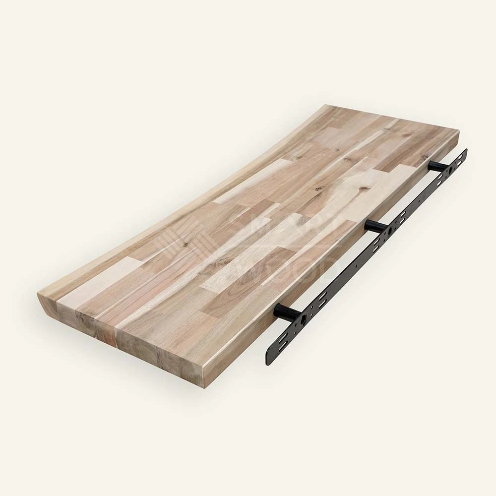 Customise Size Acacia Wood Floating Shelves Wall Cladding With Hinge Iron for Indoor Home Decor Luxury Morden Hanging