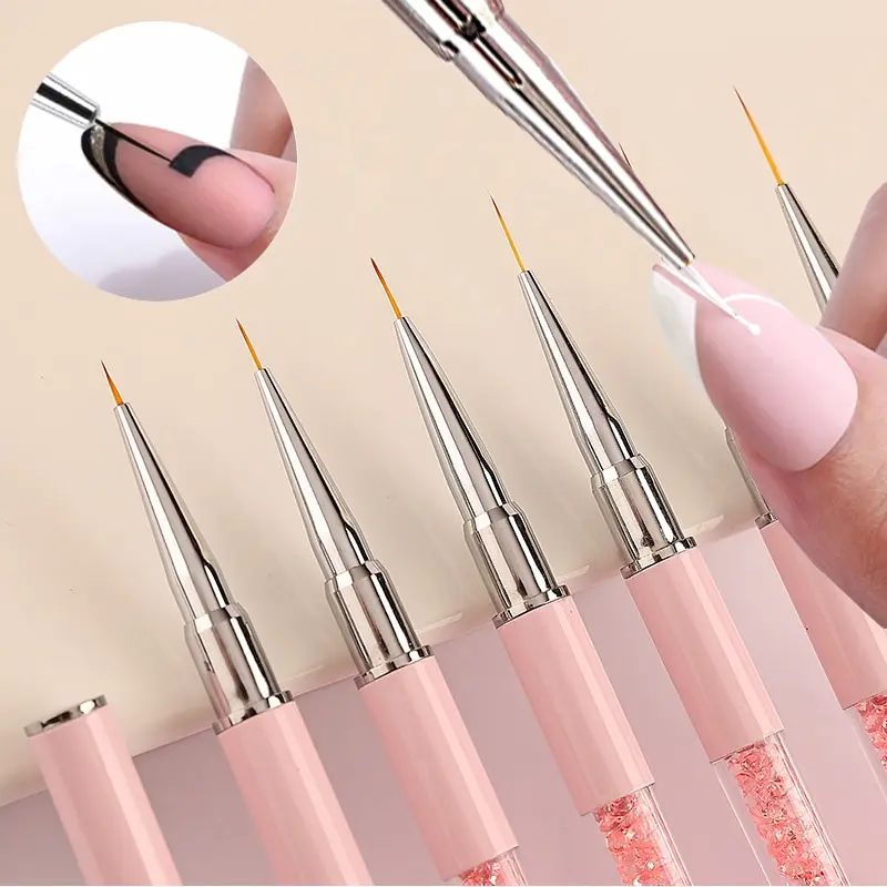 Professional French Stripe Nail Art Liner Brush Pink UV Gel Painting Pen 3D Rhinestones Brushes For Nails