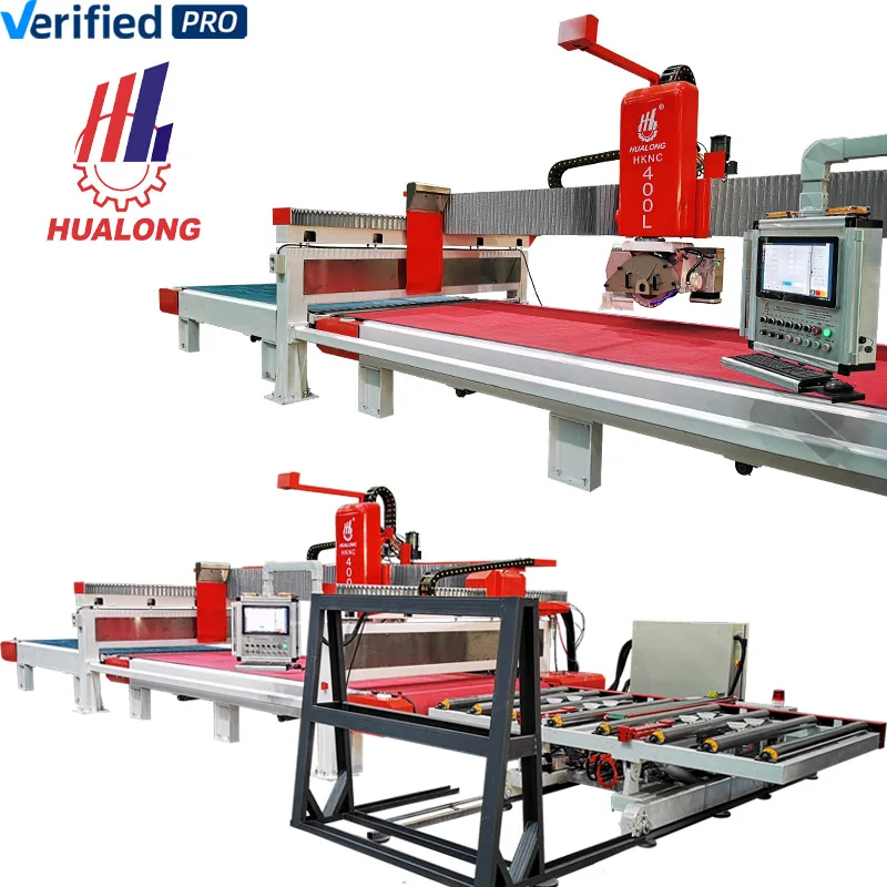 Hualong machinery HKNC-400L automatic loading moving stone slab mass processing line 5 Axis Bridge Saw for granite marble
