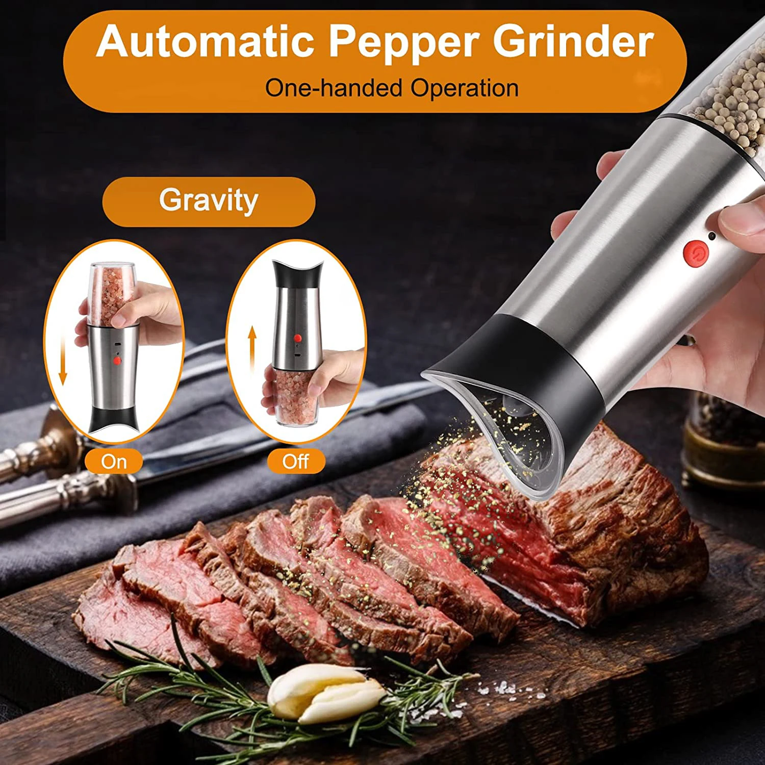 Electric Salt and Pepper Grinder Set Battery Operated Stainless Steel Mill with Light