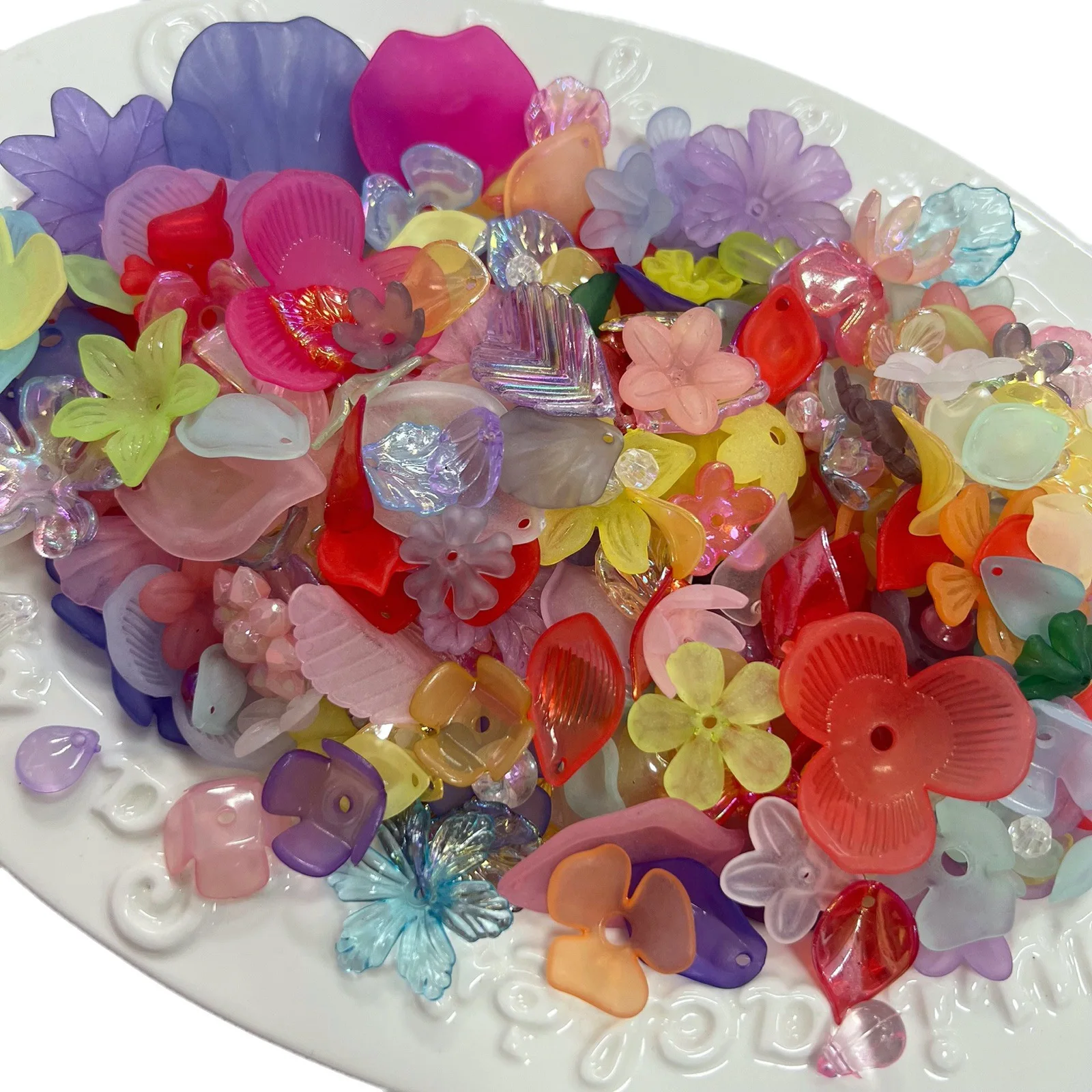 Wholesale mixed style colorful flower leaf acrylic beads for jewelry making bulk plastic loose beads 450g/bag