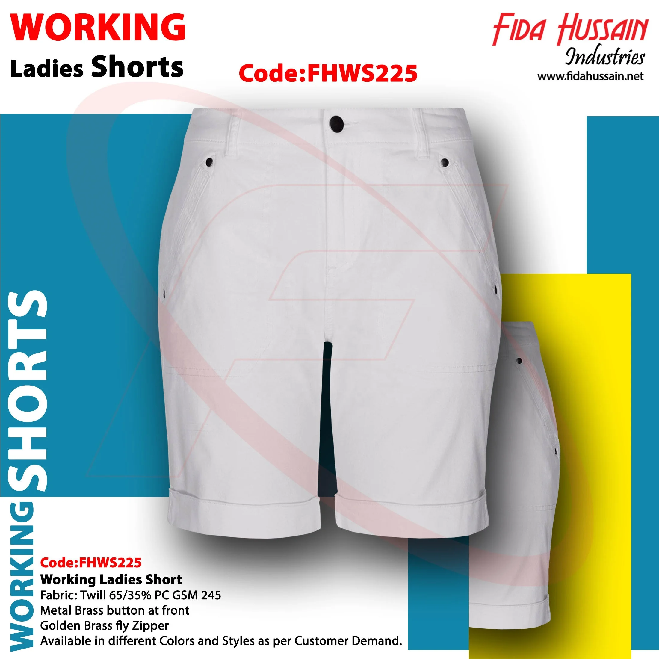 Hot selling White Top Quality Breathable Ladies Working Shorts in Twill Best Quality Shorts Hight Quality Shorts For Ladies