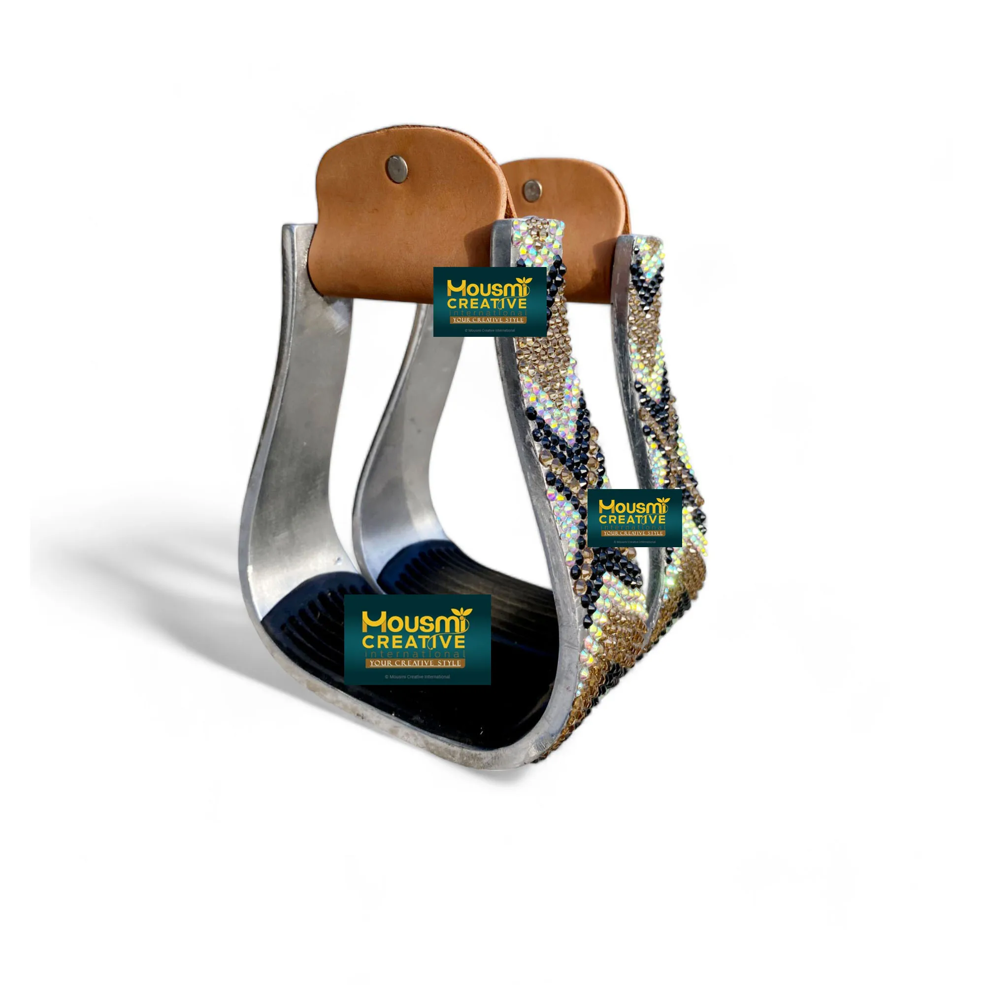 OEM Western Decorative Aluminium Barrel Horse Stirrups With Rhinestone Crystals Jewelled Attractive Western Horse Show Equipment