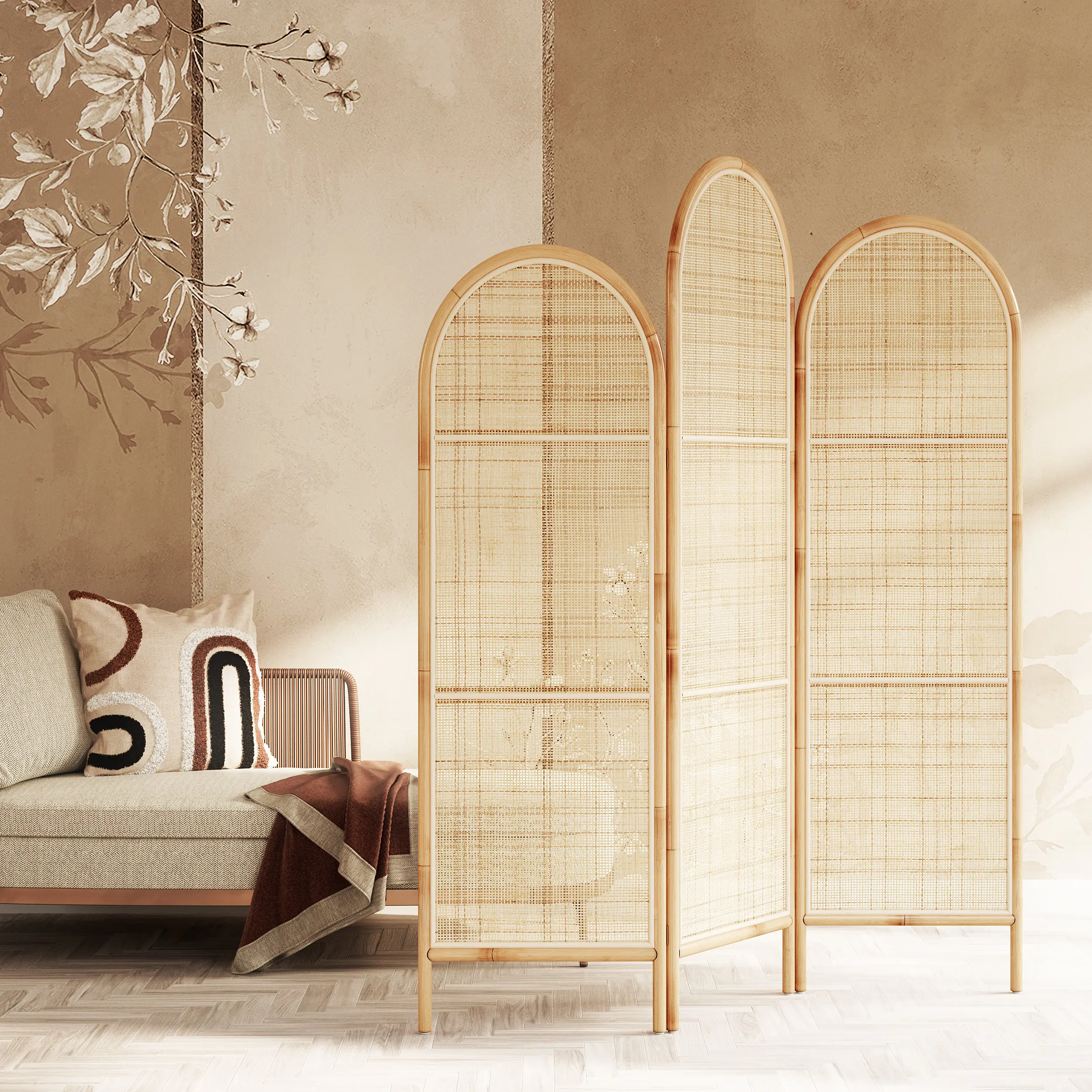 New arrival partition rattan room divider customized decorative wall divider movable firm structure room dividers