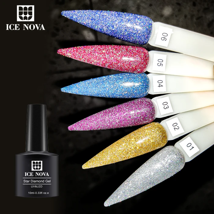 ICE NOVA Starry Gel Polish Wholesale Oem Newest Colors Starry Silver Flake Vegan Gel Polish Set Soak Off For Christmas Day