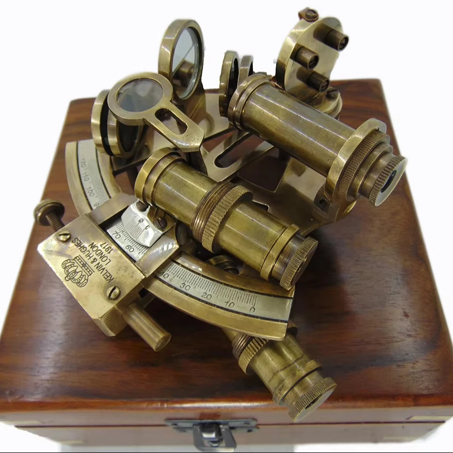 Authentic Vintage Brass Sextant Metal Craft Celestial Navigation Nautical Marine Instrument Leather Box Ship Captain Collectors