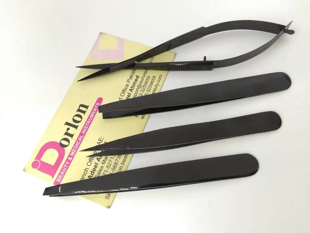 Hot Selling Eyebrow Tweezers Scissors Set With Custom Case Private Label Top Quality Slanted Pointed Tweezers & Spring S