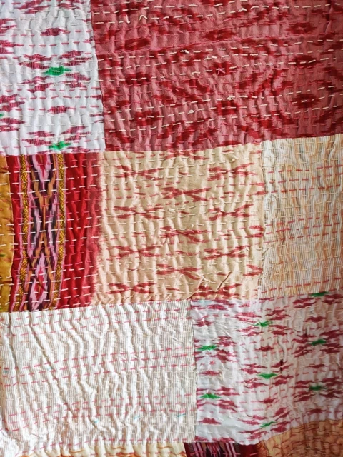 Silk Patola Patchwork Indian Kantha Quilt Bedspread Throw Blanket Handmade bedding throw kantha quilt Silk Patchwork bedspread