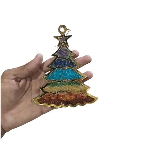 Seven Chakra Blessings Christmas Hanging Ornament Home Wood Hanging Semi-Precious Crystal Stones House Warming Hanging Crafts