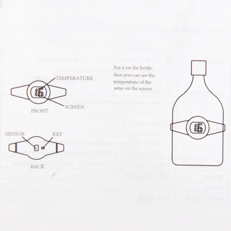 Wholesale cheap price 65-80mm diameter bottle celsius degree digital lcd display wine bottle thermometer