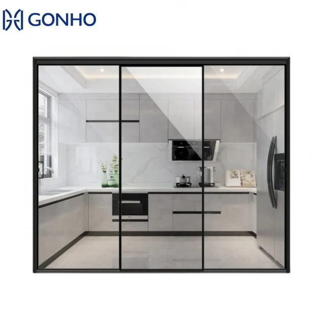 Custom Size German Black Interior Doors Modern Narrow Frame Glass Door For Residential Housing