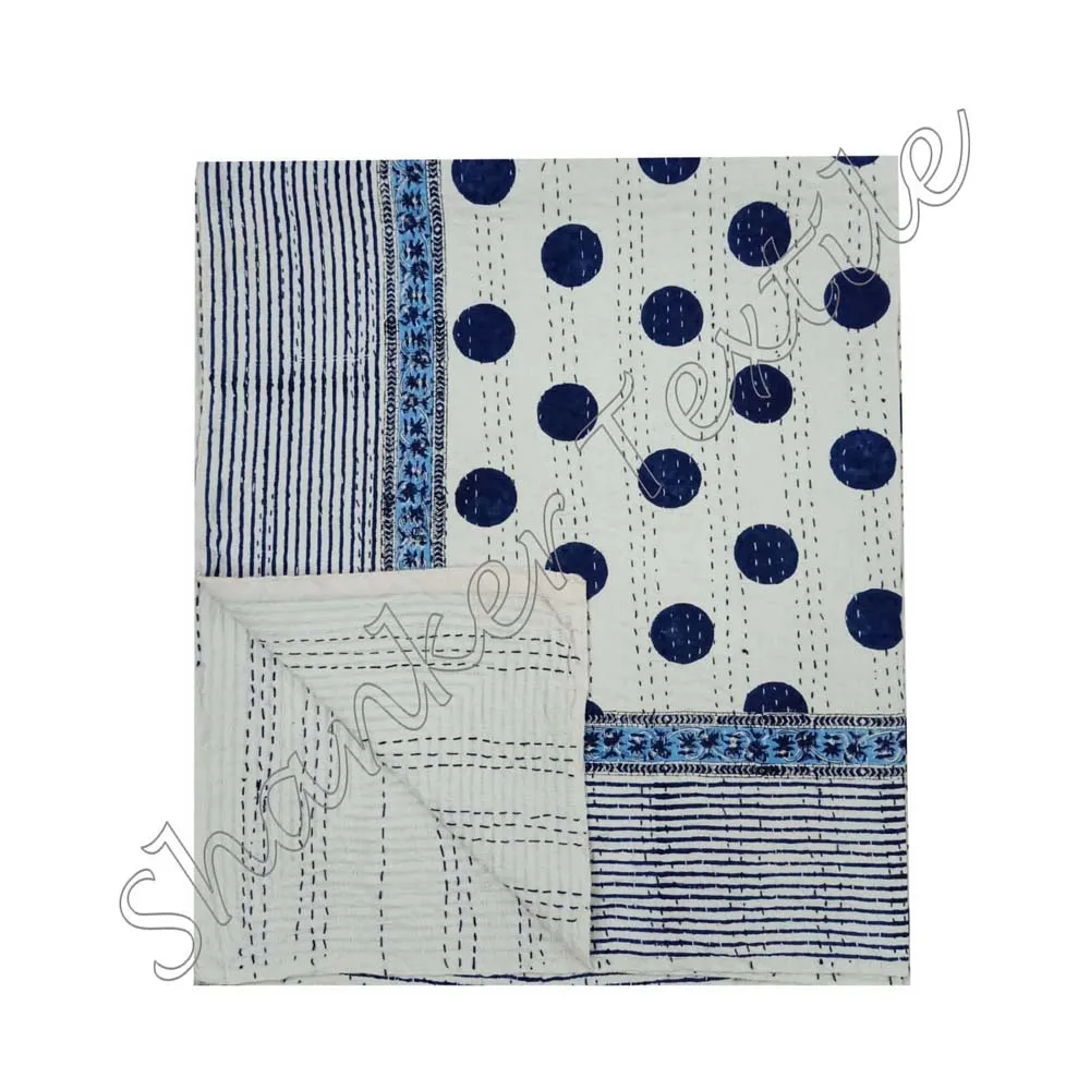 Cotton Kantha Handmade Reversible Kantha Quilt Bedspread Bedcover Old Throw Blanket Reversible Floral Bed Cover Quilt Queen Size