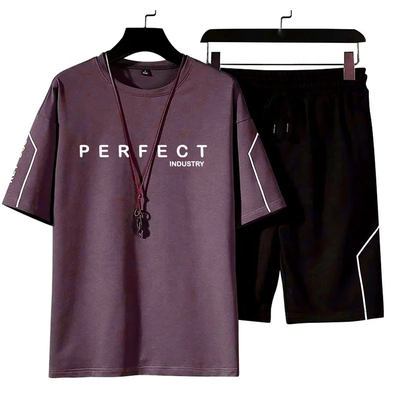 High quality Solid color men,s t shirt and short set / men 2 piece summer fashion short sleeve t shirts with custom logo