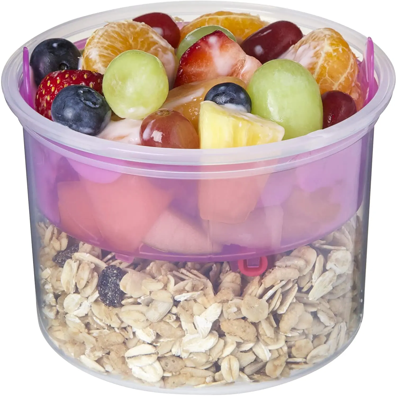 BPA Free Plastic Assorted Colour 530ml Breakfast Food Storage Container with Compartments and Spoon with Easy Locking Clips Lid