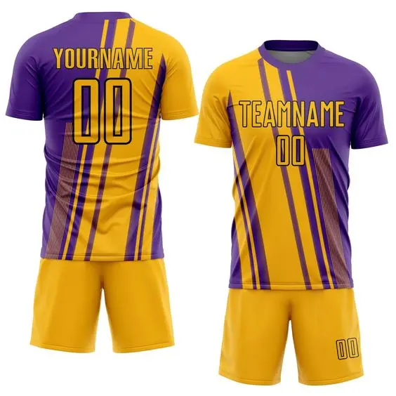 REX Wholesale Gold Purple Sublimation Split Soccer Uniform OEM Kit Sportswear Breathable Short Sleeved Jersey Comfortable Tops