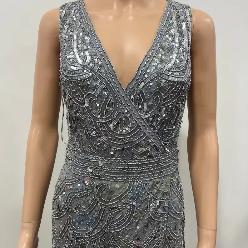 Embellished Great Gatsby  Classic Heavy Beaded Silver Light Multicolored Highlights Evening, Occasion Dress Bridal dresses
