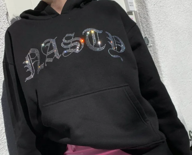 New Arrival High Quality Rhinestone Tracksuits Black Sportswear Manufacture Lady Tracksuits Distressed Style Tracksuits