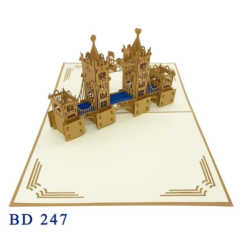 London Bridge Pop Up Card Wholesale Laser Cut Handmade Famous Building Greeting Card Kirigami High Quality Paper 3D Card
