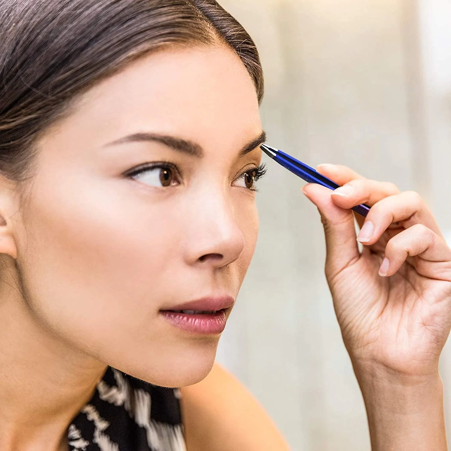 2-Piece Premium Quality Personalized Eyebrow Hair Pluckers Slanted Pointed Tweezers Case Fiber Eyelash Applicator Direct Factory