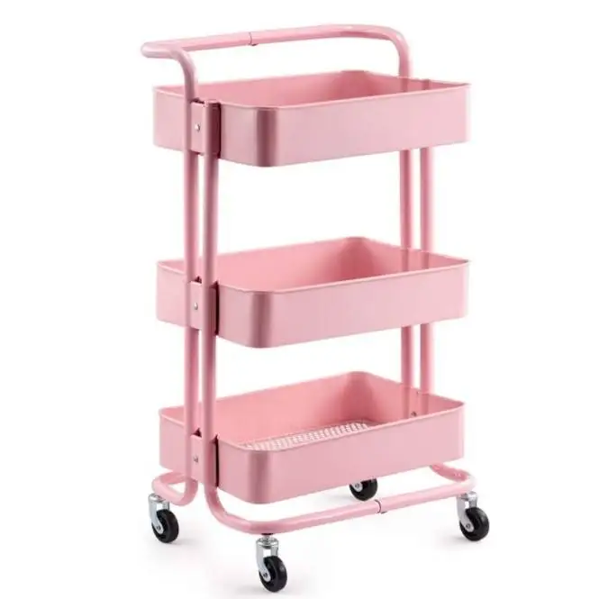 Metal organizer cart rolling carts for adults pink metal cart organizer with handle