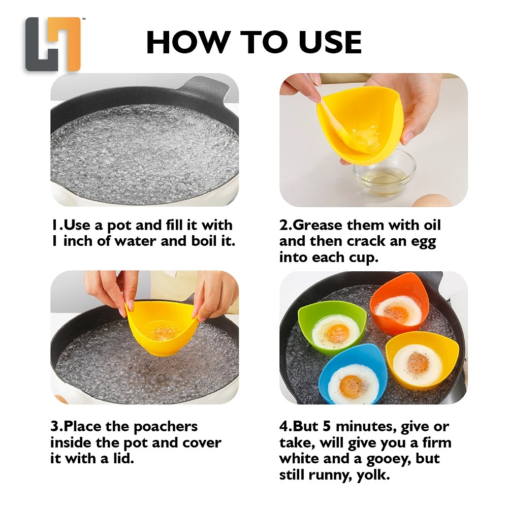 Heat Resistant Floating Egg Poaching Cups for Perfectly Poached Eggs without the Mess -BPA Free Nonstick Silicone Egg Poacher