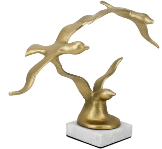 High Quality Winged Gold Birds Aluminum Sculpture with Luxury Marble Base Unique Design Home Living Room Decor Top Tabletop Art