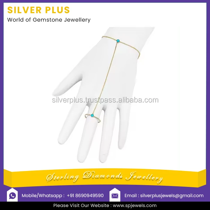 14k Yellow Gold Arizona Turquoise Gemstone Slave Chain Ring Bracelet 7.5 inches Jewelry Supplier