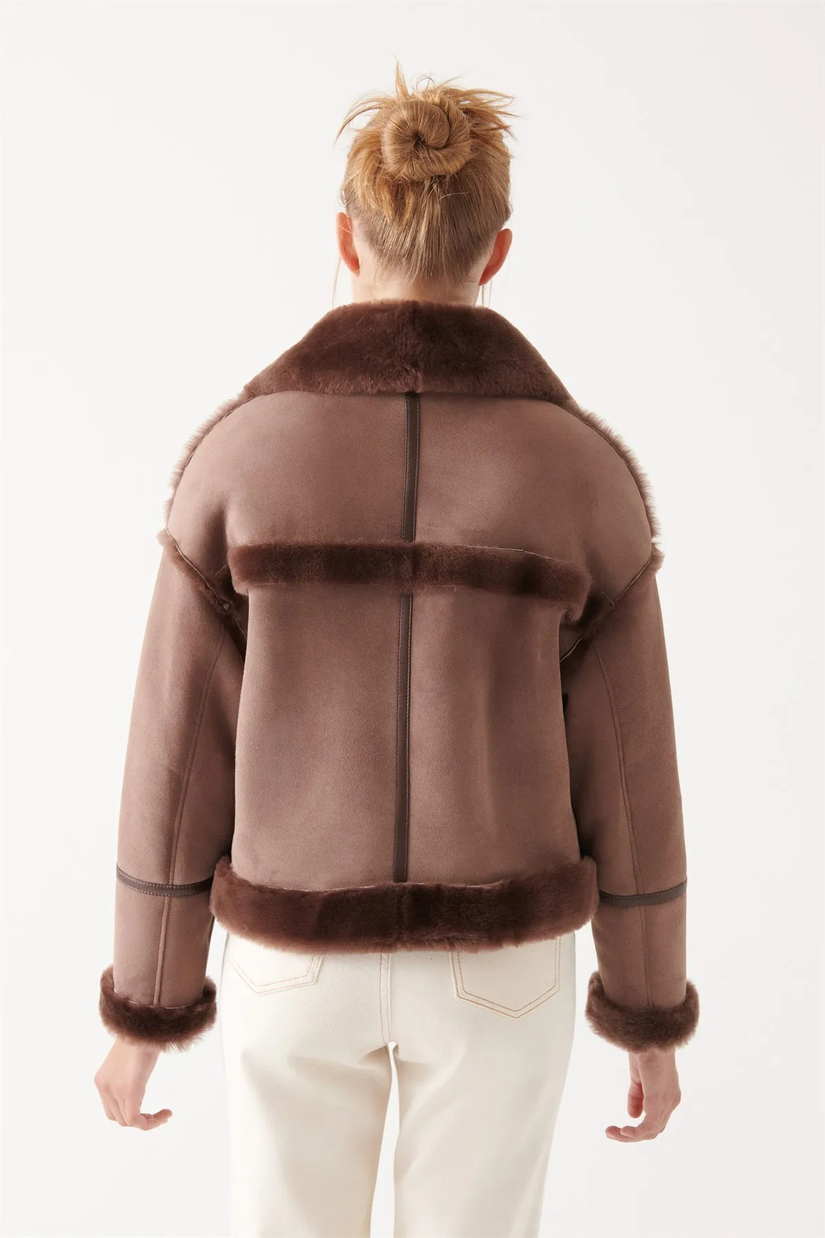 2023 Fashion Women Fashion Sheepskin Suede Leather Shearling Jacket Real Leather Biker Jacket Thick Genuine Leather Women Jacket