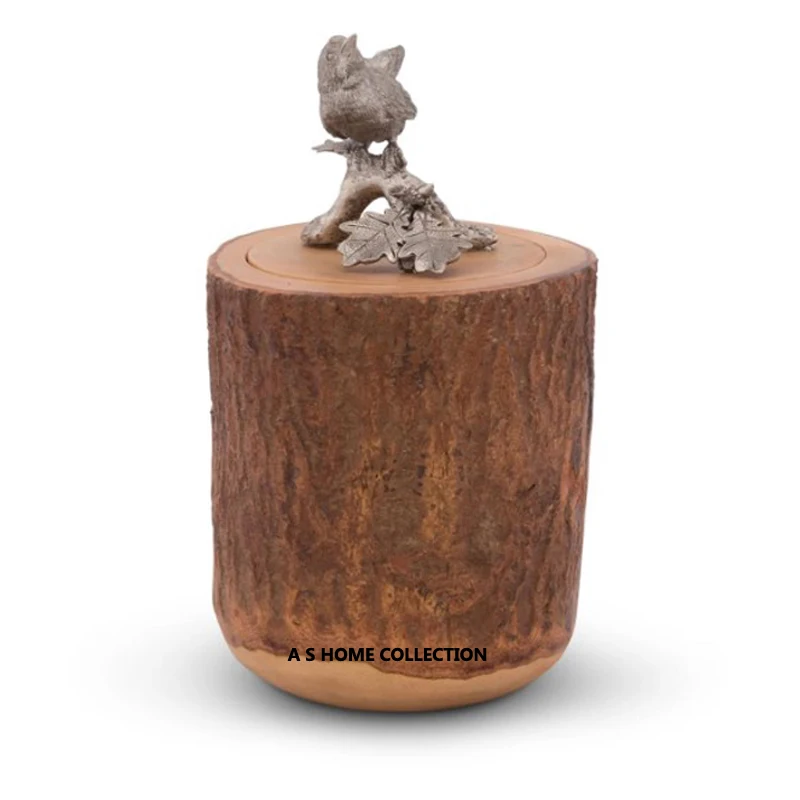 wooden vintage design decorative Wholesale Tea Sugar Food Storage Jar Airtight Container canister with metal bird lid