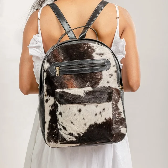 REAL Cowhide Backpack with Padded Laptop Compartment - Natural Cow Skin Backpack with Genuine Leather Straps | Gift for Him | Gi