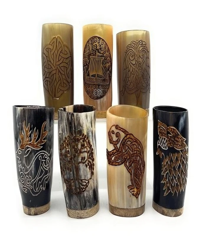 Высокое качество оптовая продажа резное стекло ручной работы из натурального рога для пивной воды домашнего ресторана отеля вдохновленного Индии