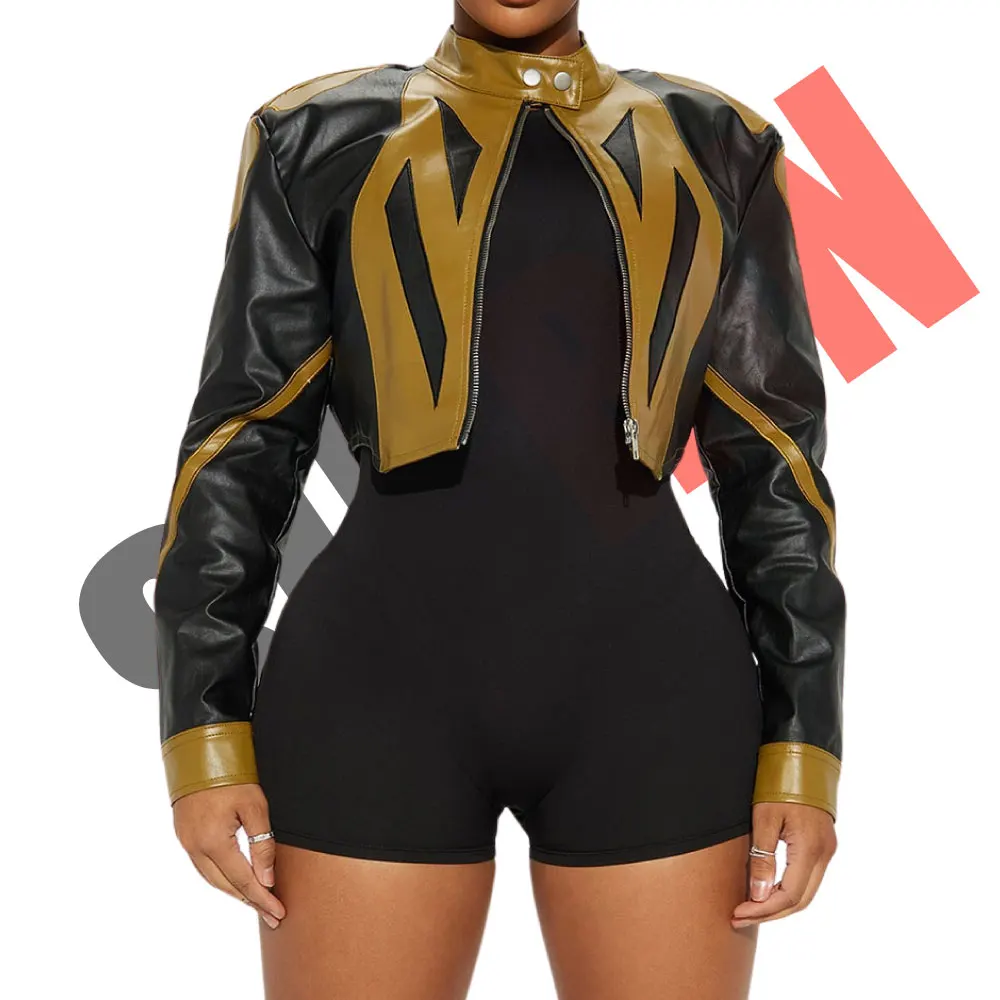 High Quality Ladies Slim Fit Leather Jacket Custom Made Crop Black/Brown Zipper Casual Women Winter Varsity Jacket Wholesale