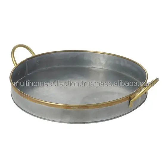 Kitchenware Hottest Selling Serving tray Top Quality Modern Nordic Metal Handmade Dish Juice trays Round Mirrored Serving Tray