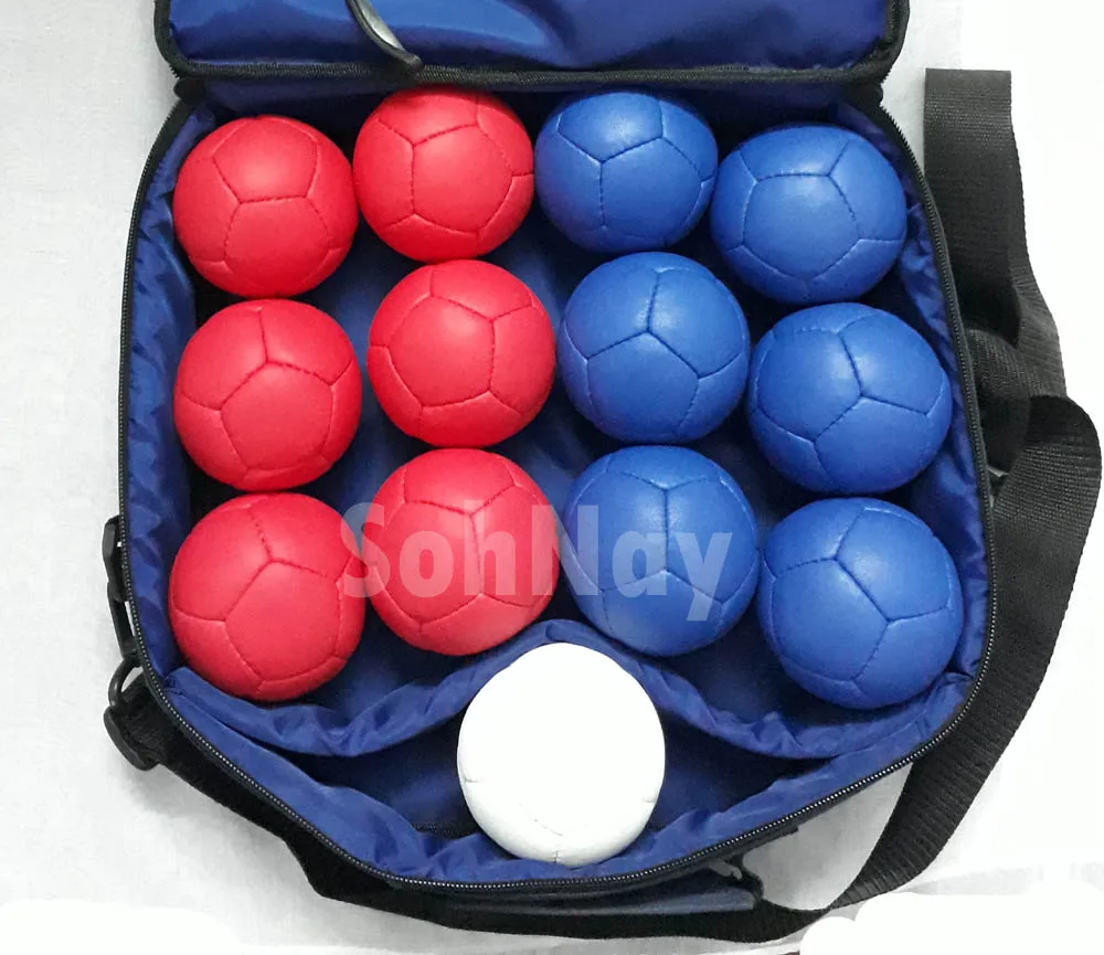 Boccia referee kit and Balls Set with carrying Bag 6 Red 6 Blue 1 White Ball with custom logo on each and carrying bag