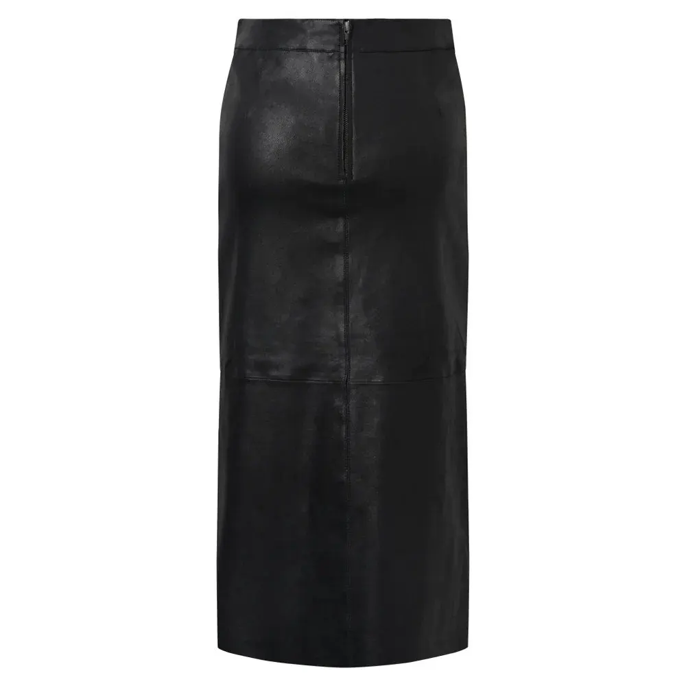Oem Wholesale Custom Manufacturer Shiny Fashion Ladies Street Line Black Leather For Women Midi Skirt
