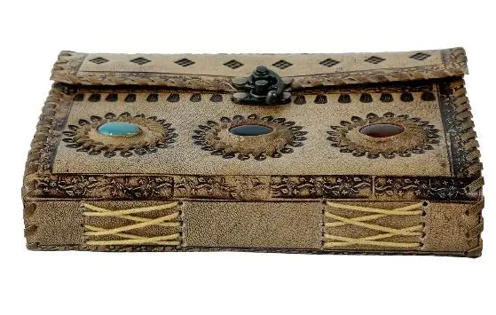 vintage Leather Embossed Journal With lapis Stone Natural Colour Celtic One latches Deckle edge Paper,Journal Notebook Diary