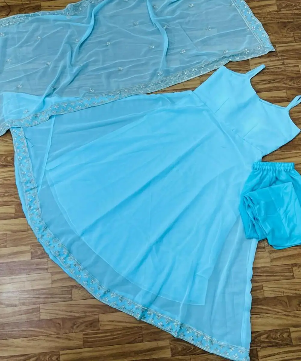 Latest design beautiful orange color embroidery work border long gown with dupatta for Indian women in ethnic garment